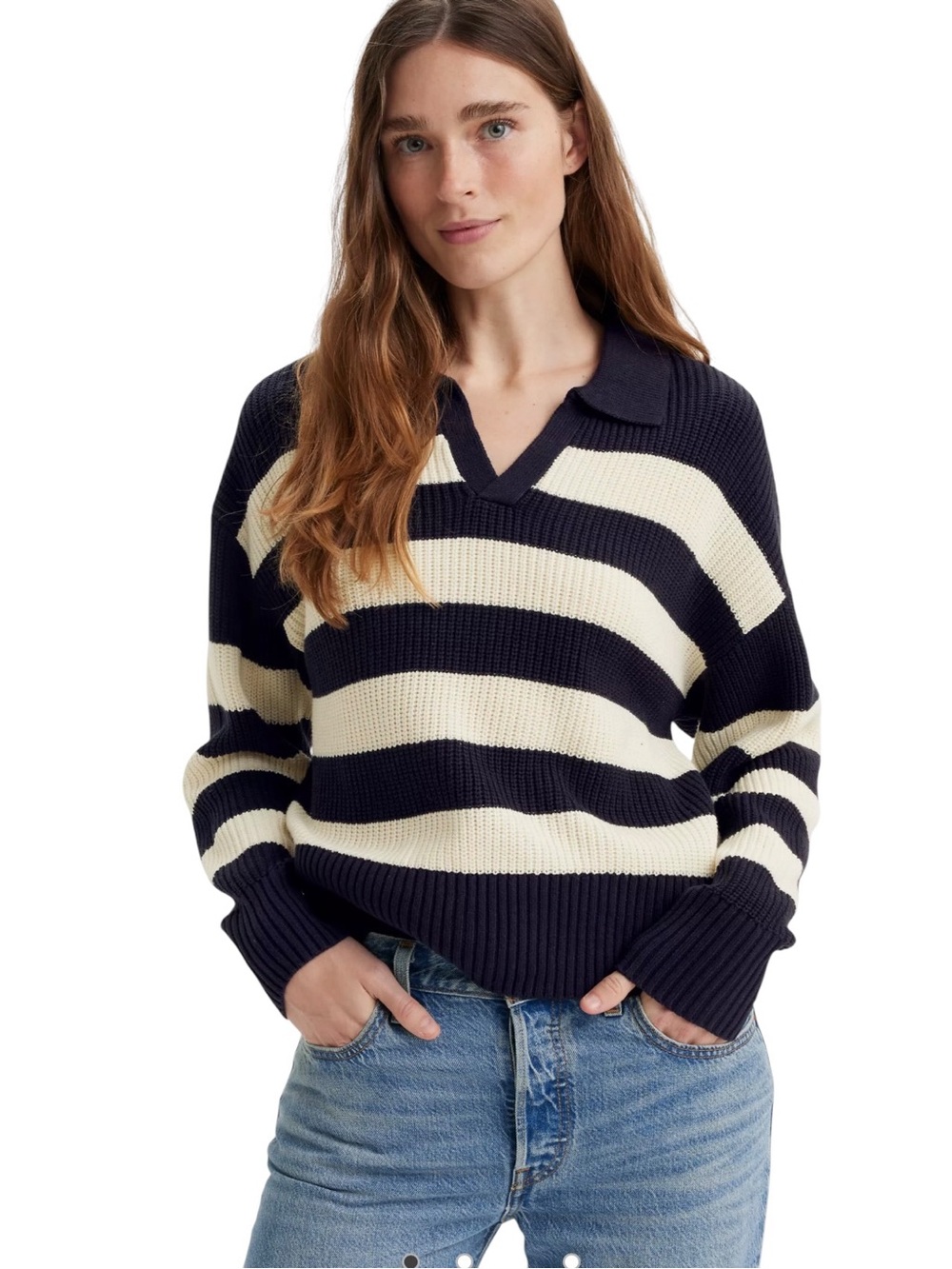Levi's Navy & Cream Striped V-Neck Sweater (priced to sell brand tag removed)